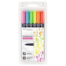 Tombow Fudenosuke Brush Pen - sada neon - tvrdost 1 HARD