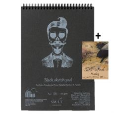 Skicák SMLT Art Black Sketch Pad, gramáž 165 gsm, kroužková vazba