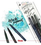 Pentel Arts Brush Pen Black Pigment - sada 3 černých štětcových popisovačů copy