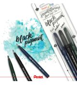 Pentel Arts Brush Pen Black Pigment - sada 3 černých štětcových popisovačů