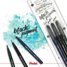 Pentel Arts Brush Pen Black Pigment - sada 3 černých štětcových popisovačů